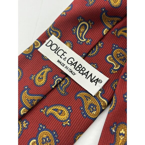 Vtg Dolce & Gabbana Made in Italy Men's Silk Neck Tie Red, Yellow, Navy Paisley - Picture 3 of 7